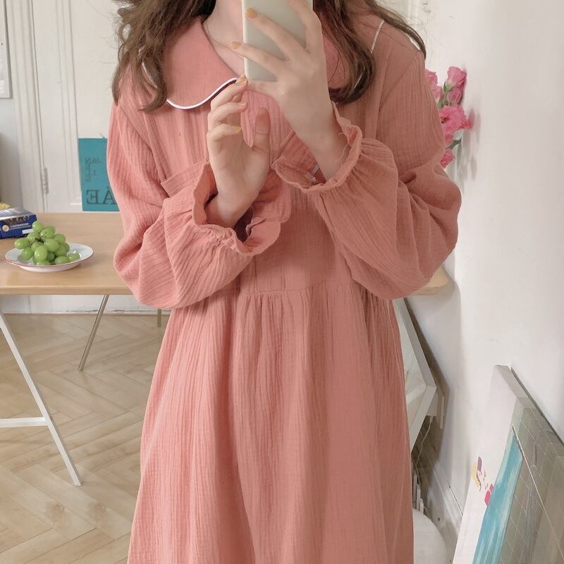 カラードレス ロングオータム コットン 大人ガーリー スウィート キュート カジュアル 秋物 萌量不足76207950579