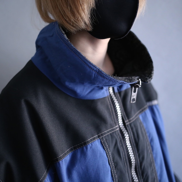 "reversible" bi-color tech design and full pattern fleece design blouson