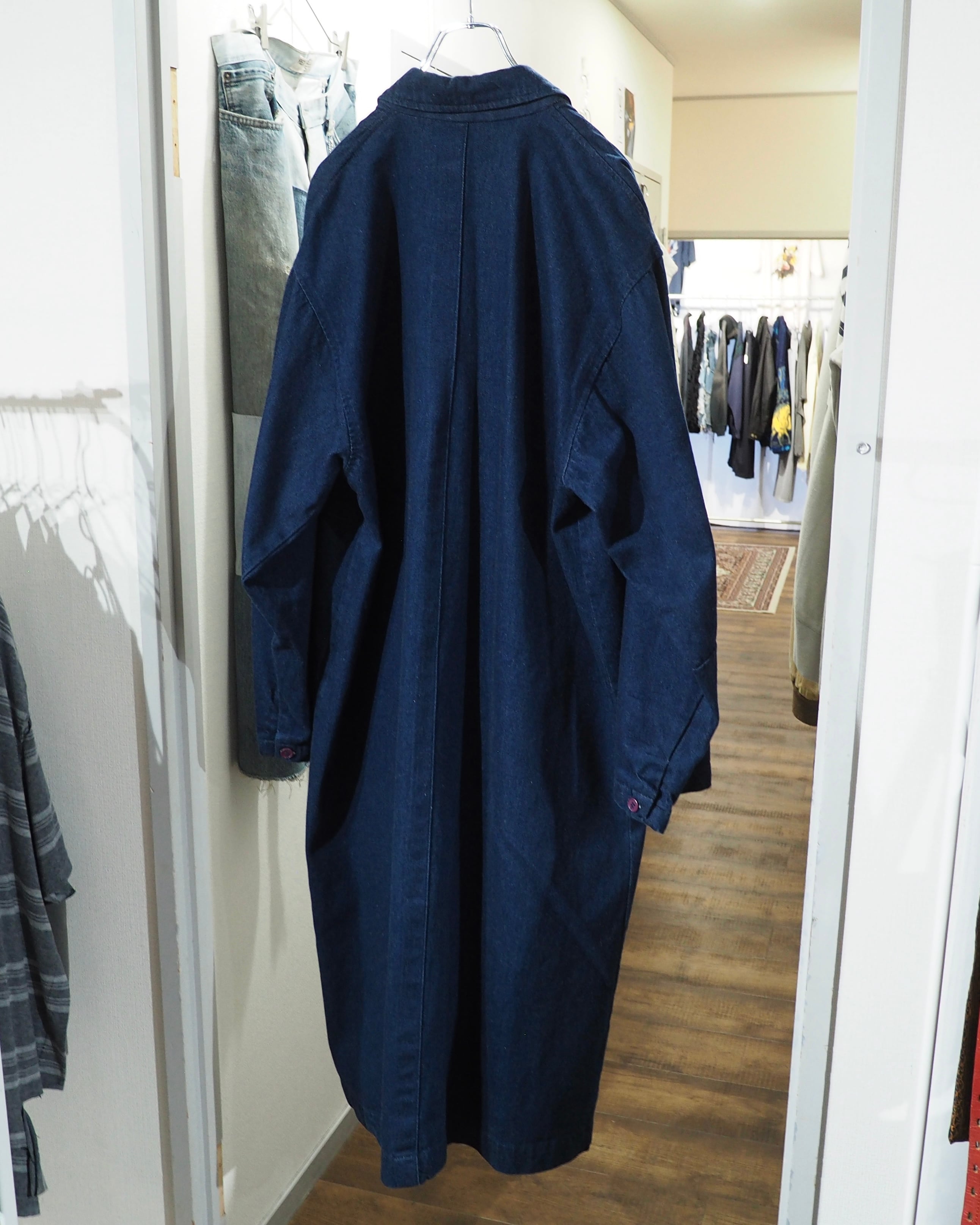 1980 - 90s ” 群青 ” Beautiful Indigo Blue Color Vintage Long Denim Coat