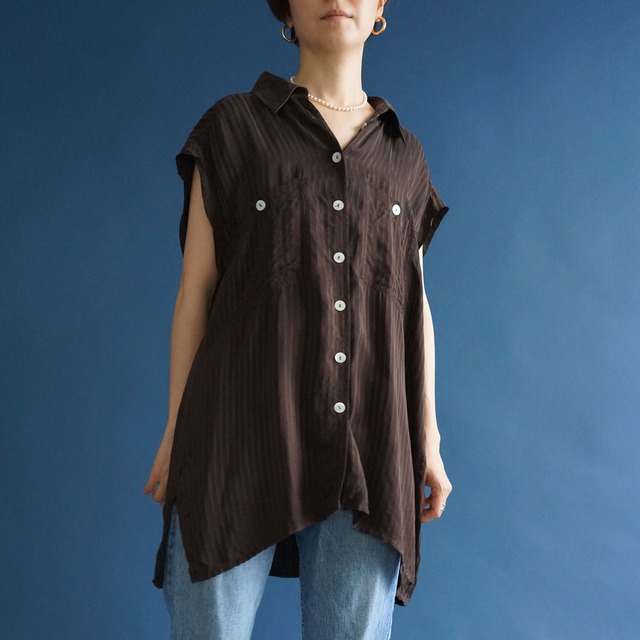 【送料無料】 Remake Brown vintage stlipe shirt(リメイク ブラウン シャツ)