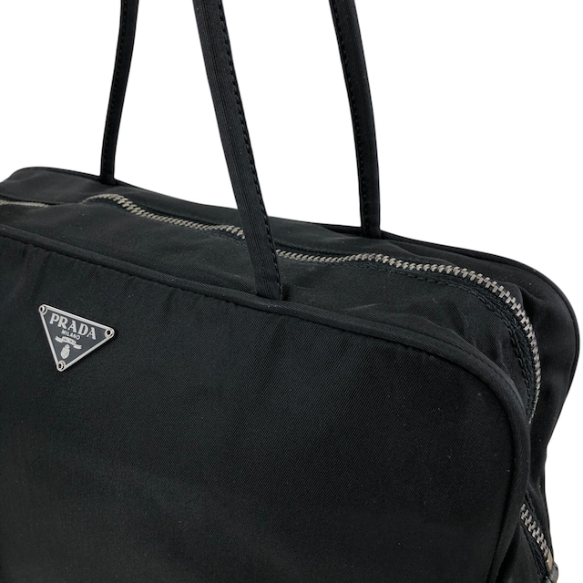 PRADA プラダ ハンドバッグ ブラック トライアングルロゴ ナイロン ボストン カデナ vintage ヴィンテージ オールド w7yvkr