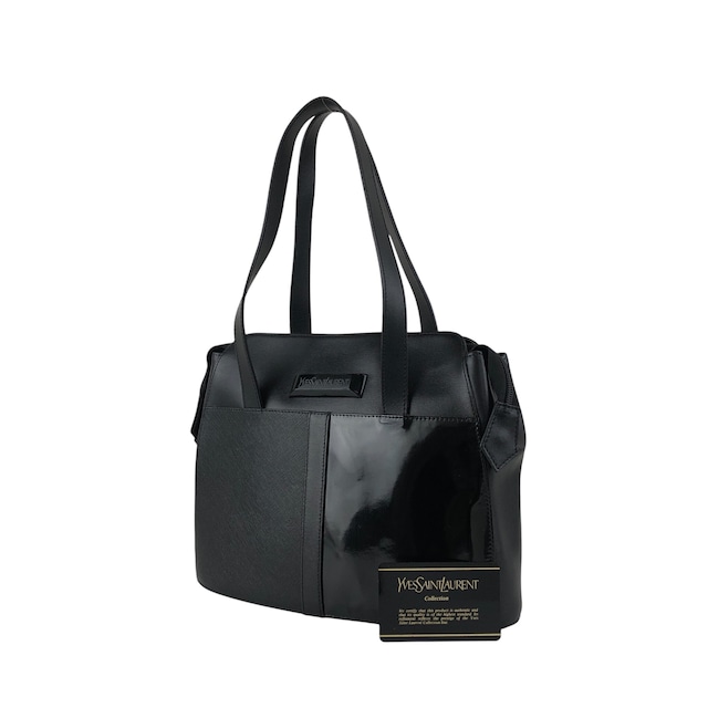 Yves Saint Laurent イヴ・サンローラン トートバッグ ブラック ロゴ レザー エナメル vintage ヴィンテージ オールド hwe52c
