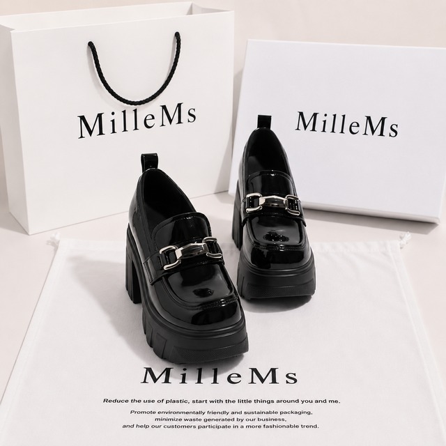 chunky heel chain design platform loafers m0032