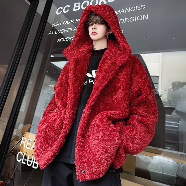 ボアテクスチャフーディボタンレッドジャケット(ruf_02552)