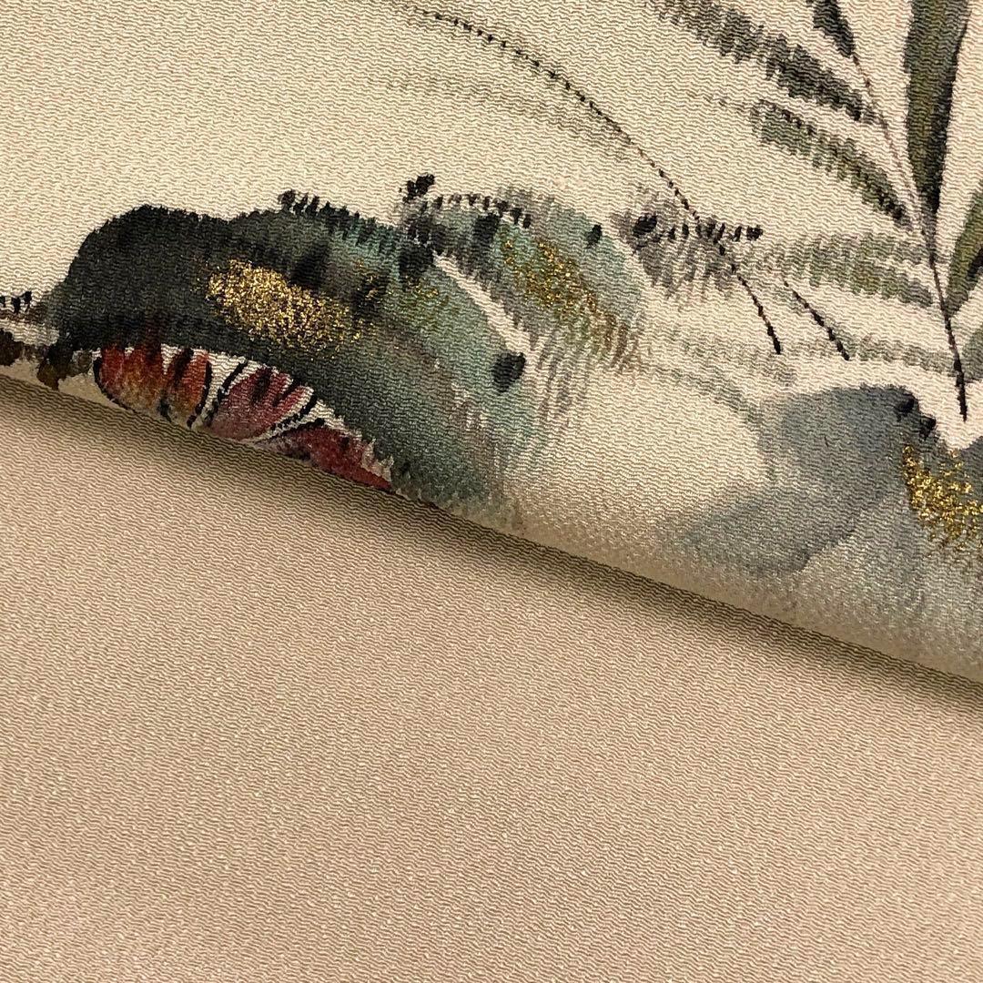 名古屋帯 手描き ヤドカリ 縮緬 薄香色 金彩 O-2479 名古屋帯 手描き ヤドカリ 縮緬 薄香色 金彩 O-2479