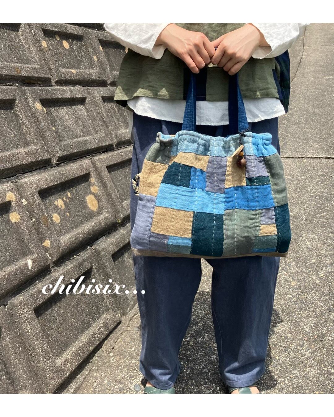 手作り◇刺し子消防半纏 パッチ【トートバッグ】白黒古布