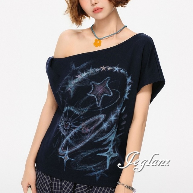 星 スター グラフィック 結びめ Tシャツ ワンショル アシメ（MC670）β