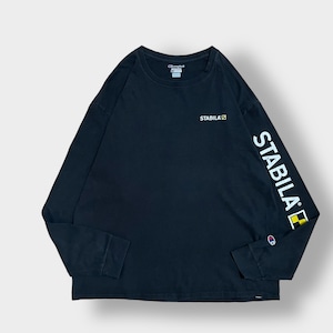 【Champion】STABILA ロンT 水平器 メーカー 企業系 ロングTシャツ 長袖Tシャツ ワンポイントロゴ 袖プリント チャンピオン X-LARGE ビッグサイズ 古着