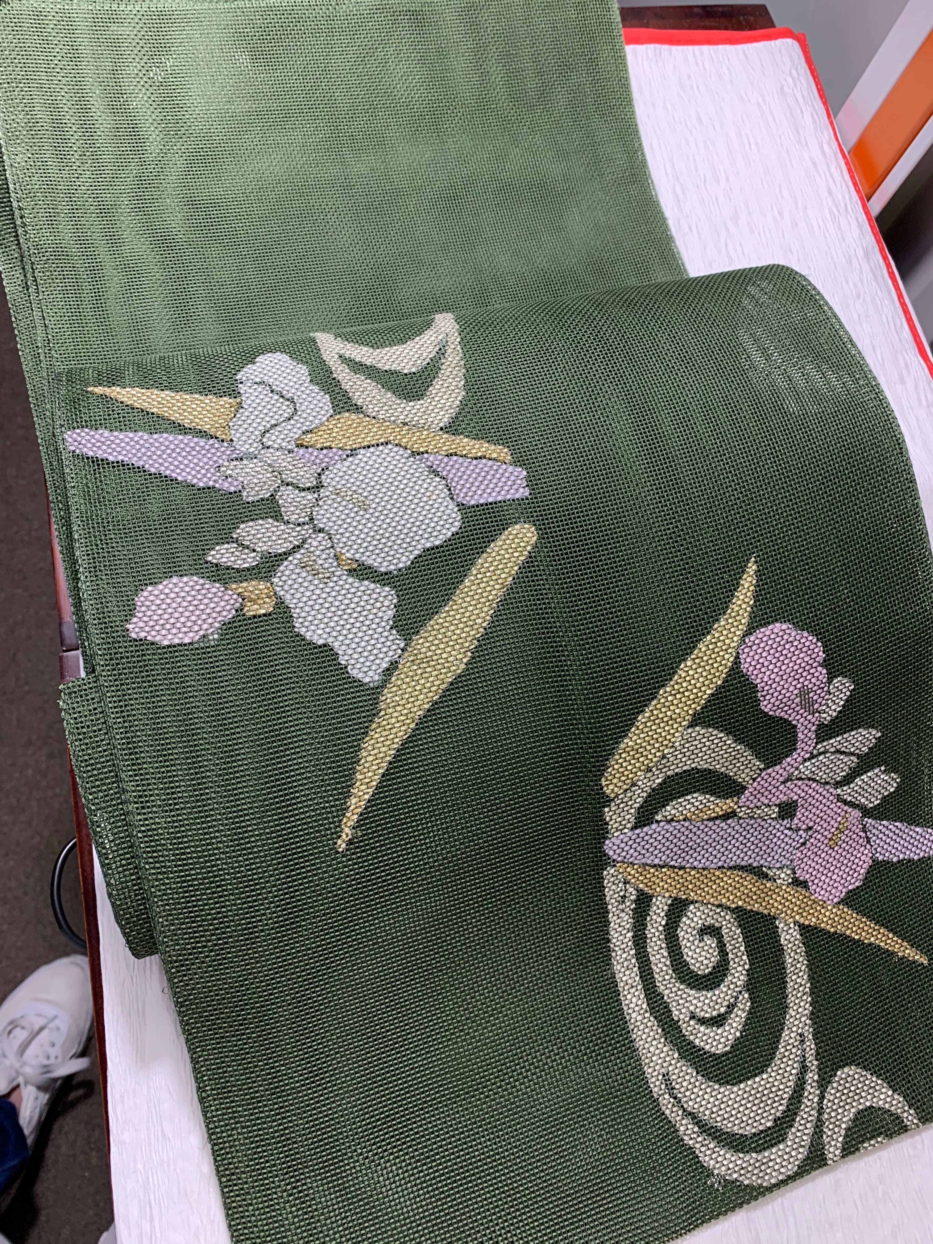 今日の超目玉】 袋帯 夏帯 O-2714 紗 練色 草花模様 着物