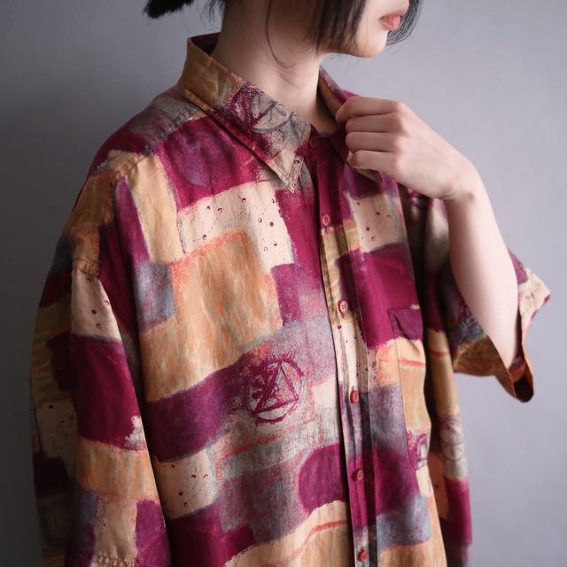 good coloring art pattern loose h/s silk shirt