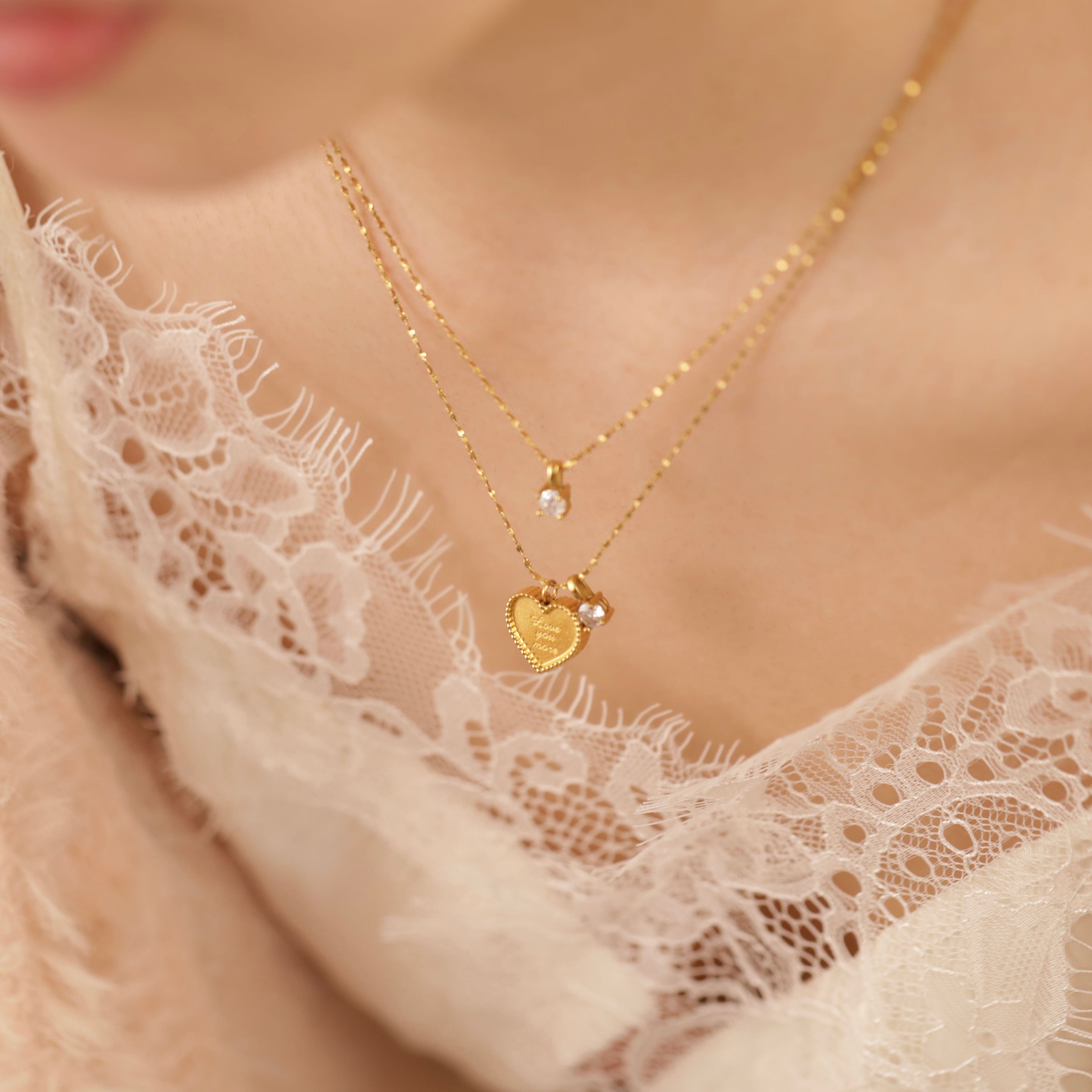 316L heart tag necklace（zirconia stone ver.） | apire