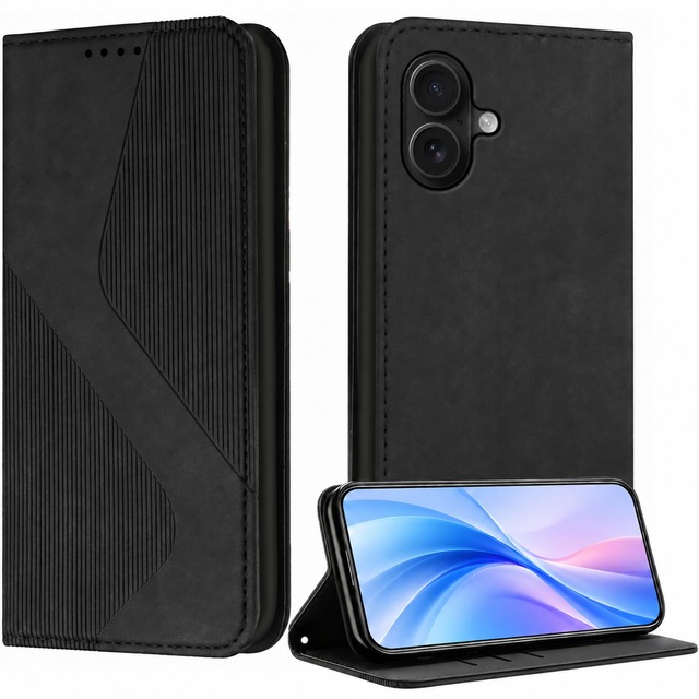 iPhone 17 用 ケース 手帳型 PUレザー あいふおん17 用ケース 手帳型 財布型 スタンド機能 耐衝撃(ブラック)