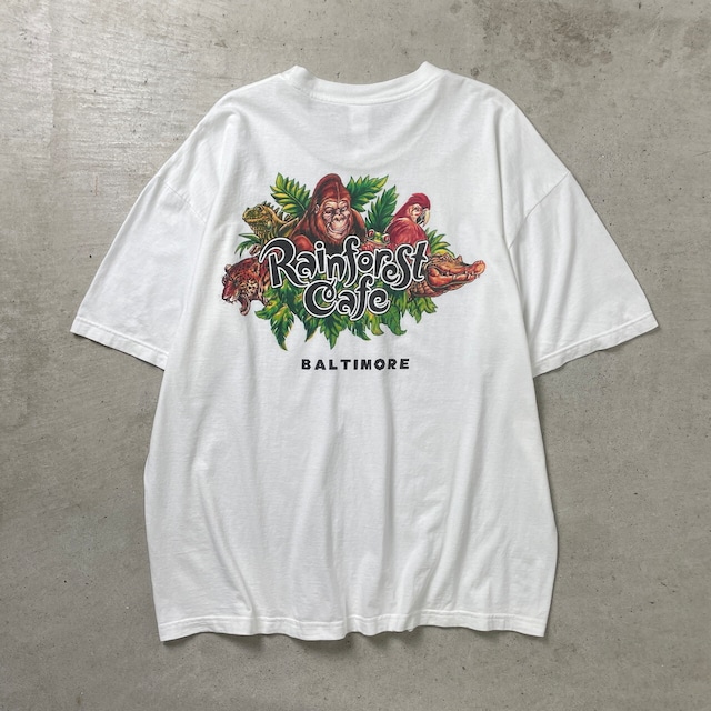 00年代 RAINFOREST CAFE アニマル プリントTシャツ アドバタイジング メンズ2XL 古着 00s 企業 ヴィンテージ VINTAGE 動物 白色【Tシャツ】/ホワイト