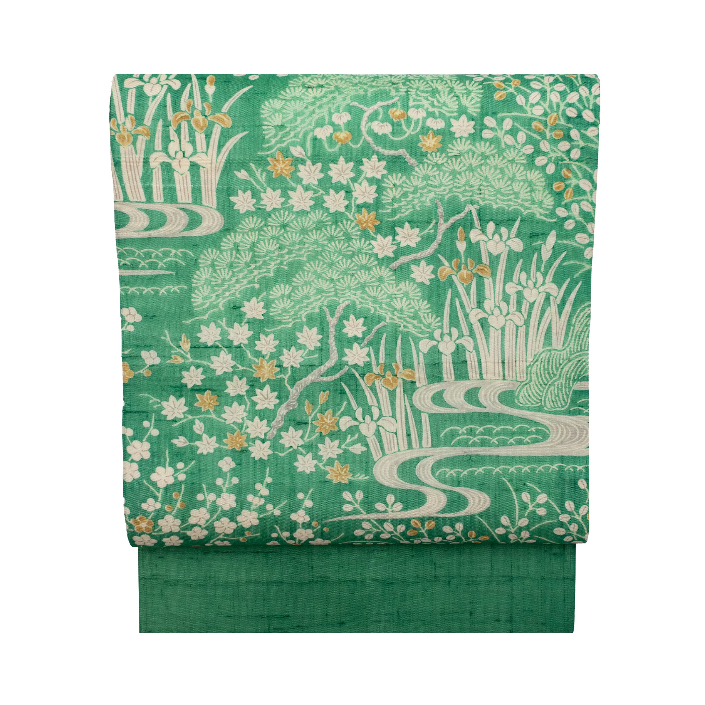 新品未使用 しつけ糸有り 銀糸刺繍 名古屋帯 美品】 名古屋帯 秀品 色紙 松 金銀糸 刺繍 灰色 正絹｜中古・古着