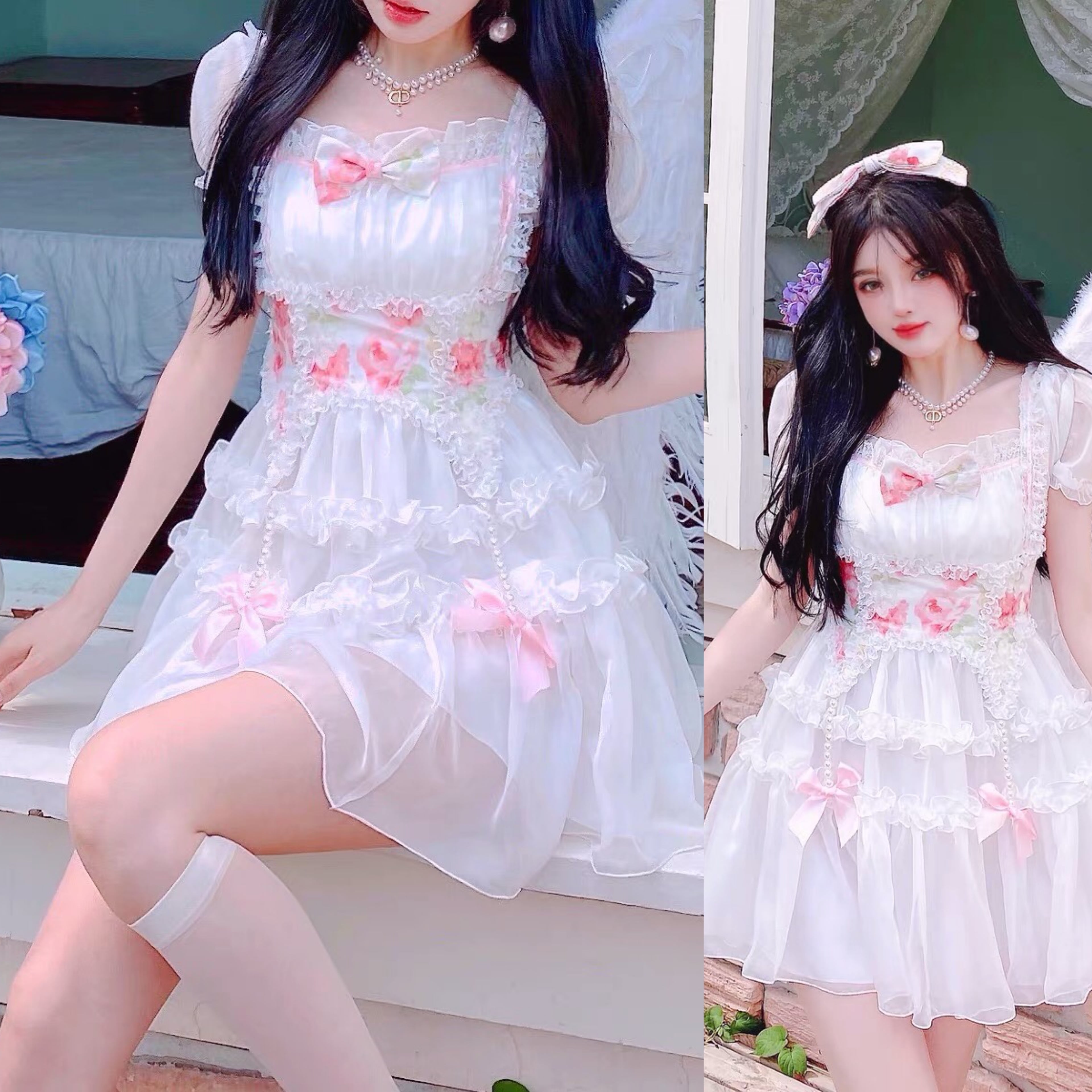 ワンピース リボン 可愛い 姫 ロリータ タンクトップ ワンピース