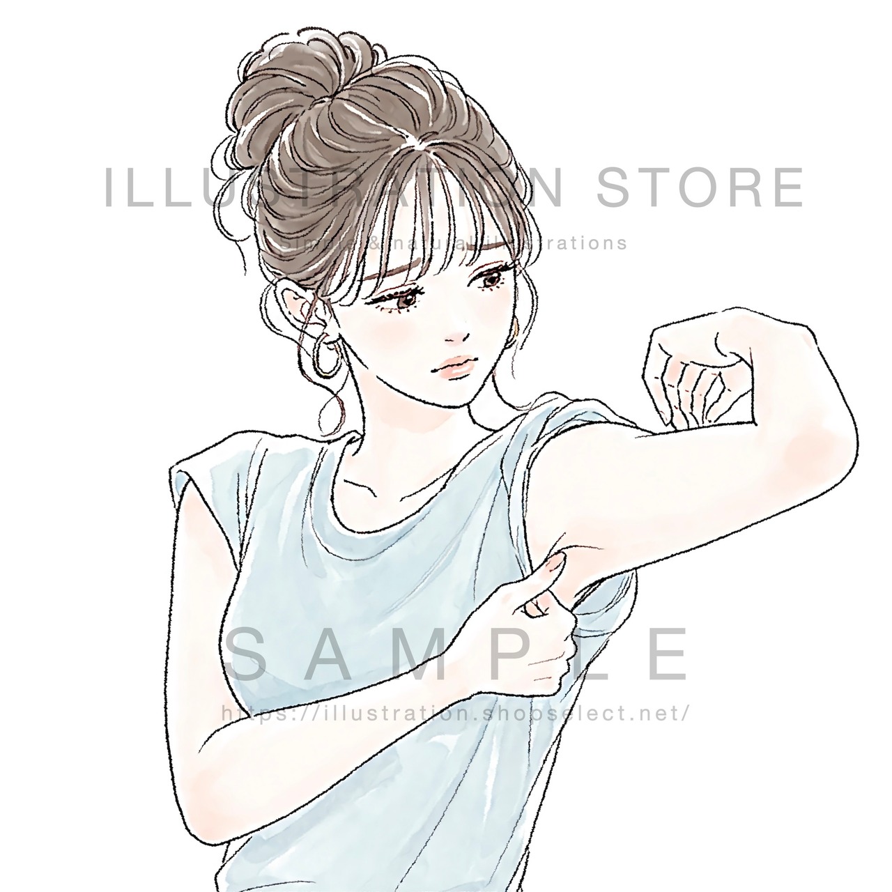 二の腕を気にする女性のイラスト素材
