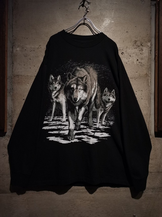 【Caka】90's Wolf Print Design Vintage Loose L/S T-Shirt