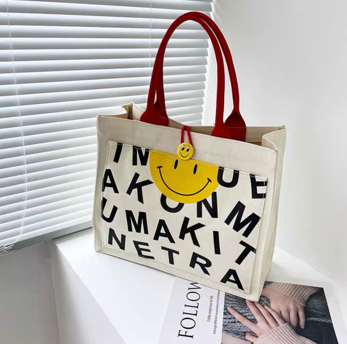 スマイル ニコちゃん トートバッグ キャンバス A4 | HIDAMARI 韓国  