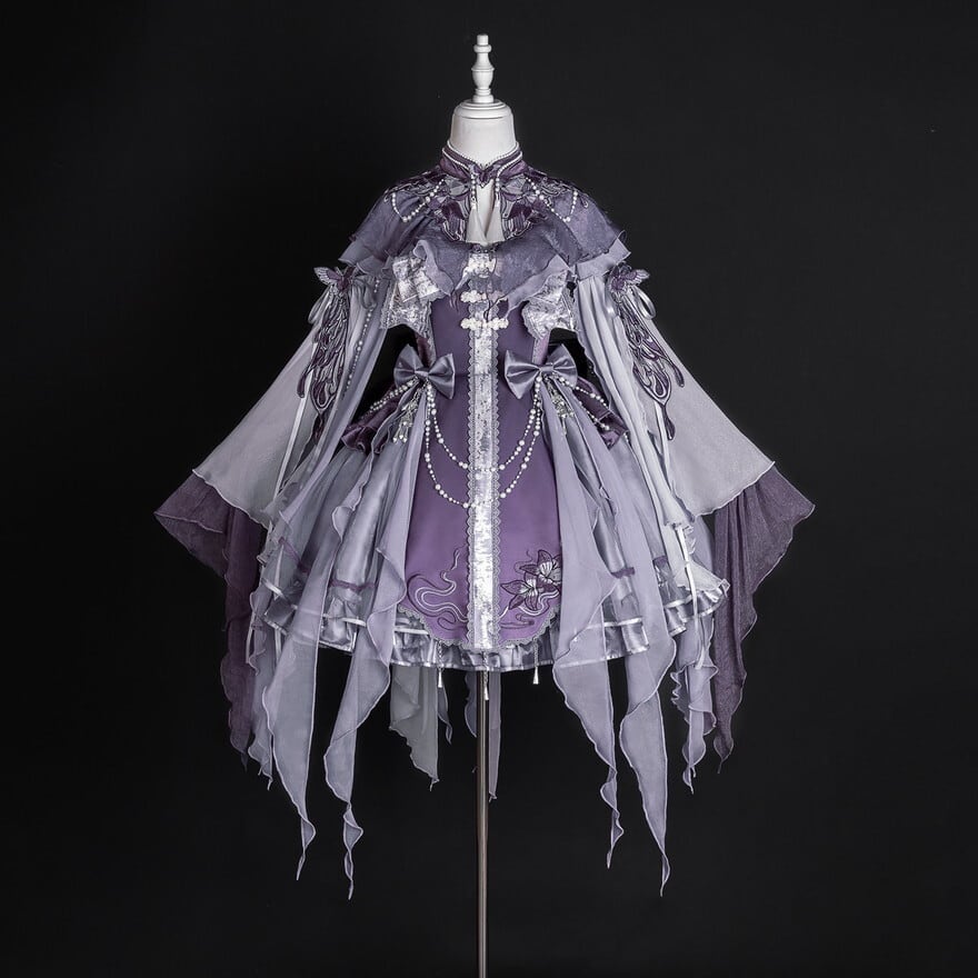 【正規品 予約品1月23日発送】ロリィタ 中華ゴシック 紫蝶モチーフ 吊りスカートセットアップ ケープ付き クラシカルロリィタ