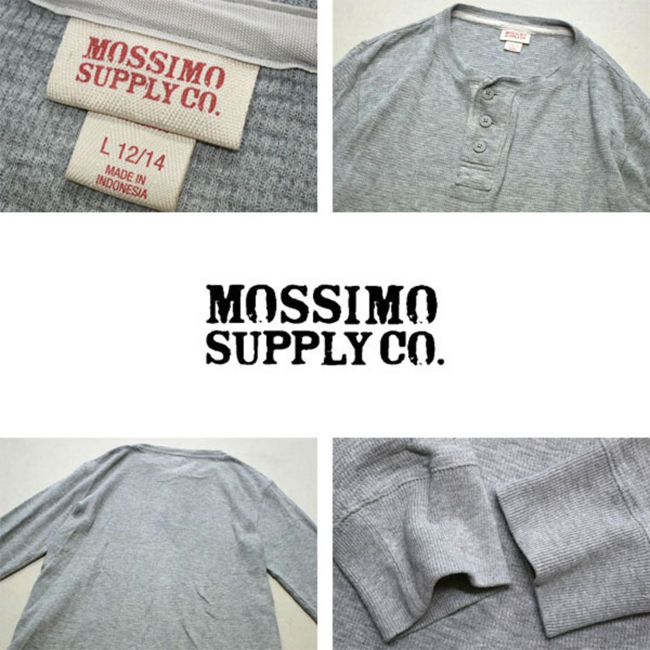 1点物◇モッシモMOSSIMOヘンリーネック無地サーマル長袖ロンTシャツUSA 