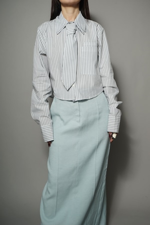 TIE STRIPE CROPPED SHIRT  (WHITE)　2402-64-813