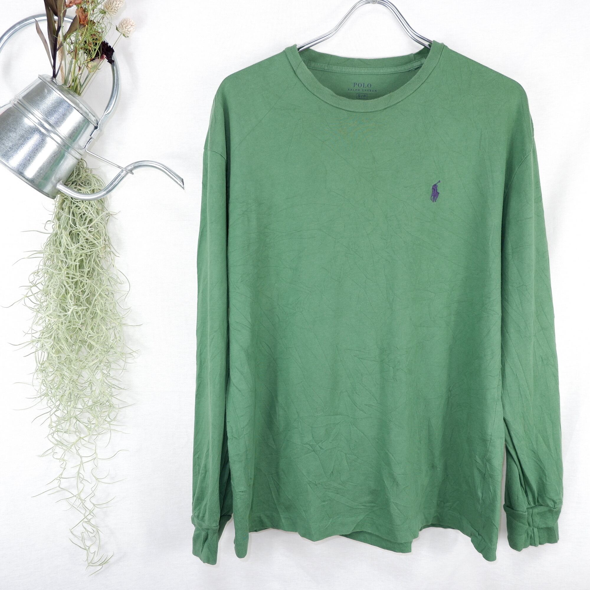 S] Polo Ralph Lauren Green L/S Tee | ポロ ラルフローレン 緑 ロングTシャツ |  きれいめや90sのメンズ古着専門店jo-Ro