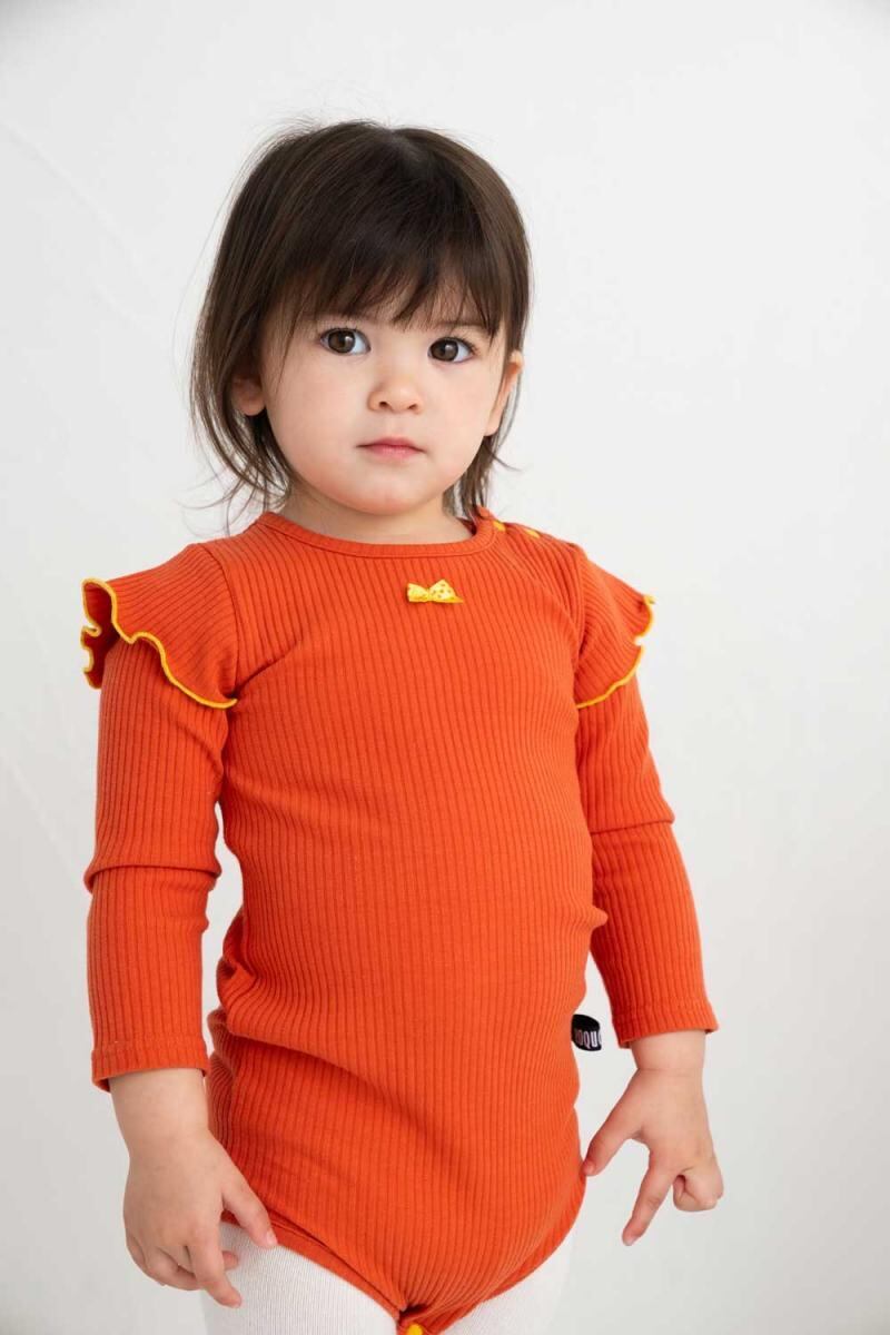 【24AW】KOQUELIKO(コキュリコ)Frill baby body brick(XS/S)ロンパース リブ