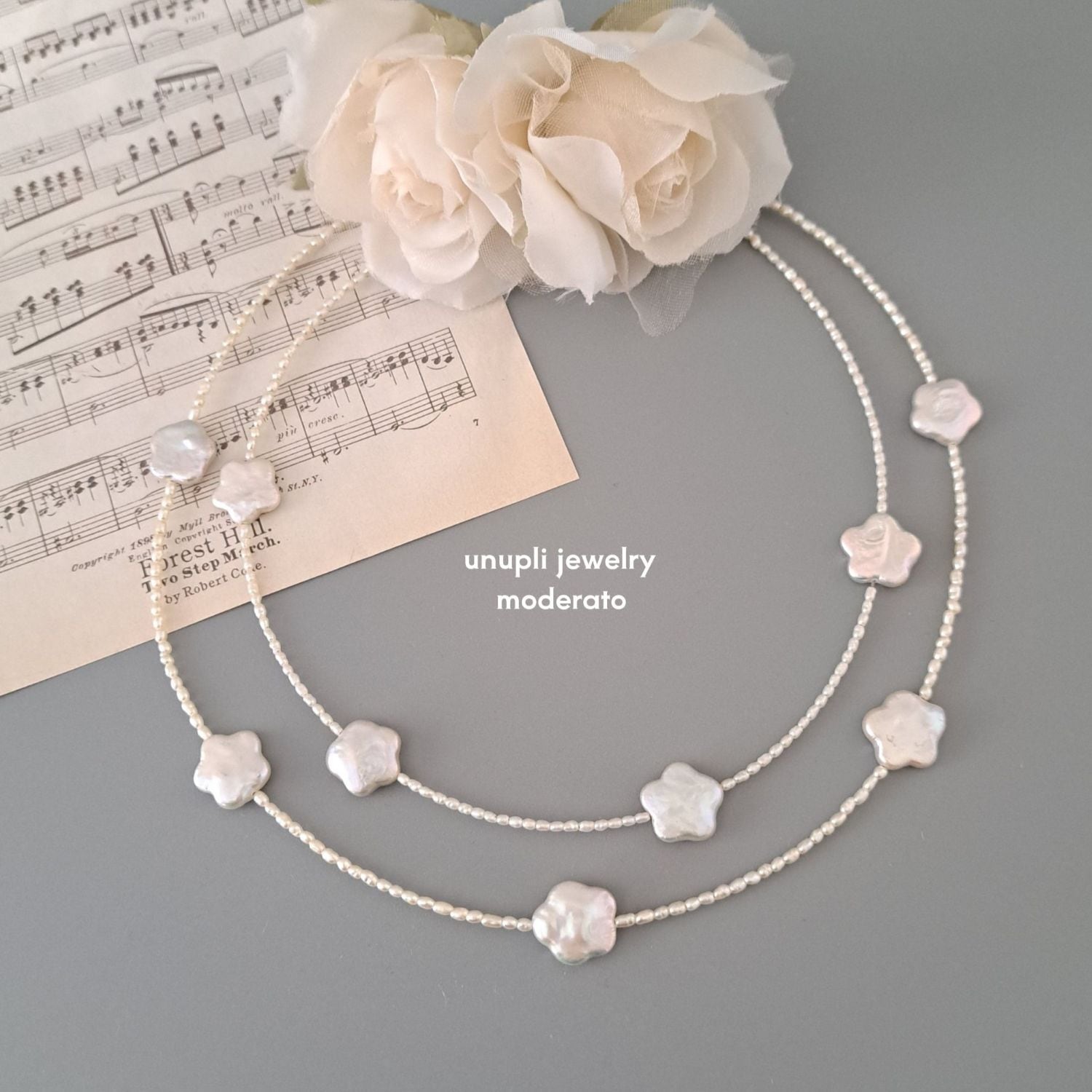 【未使用品‼️】パールネックレス 淡水真珠ネックレス 花モチーフ付き オーロラ花珠真珠ネックレスセット（8-8.5ミリ 無調色タイプも有 色の