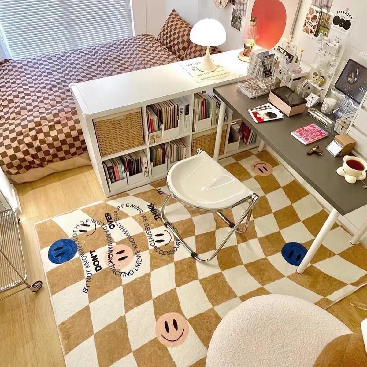 【CARPET】英字柄チェック柄カーペット