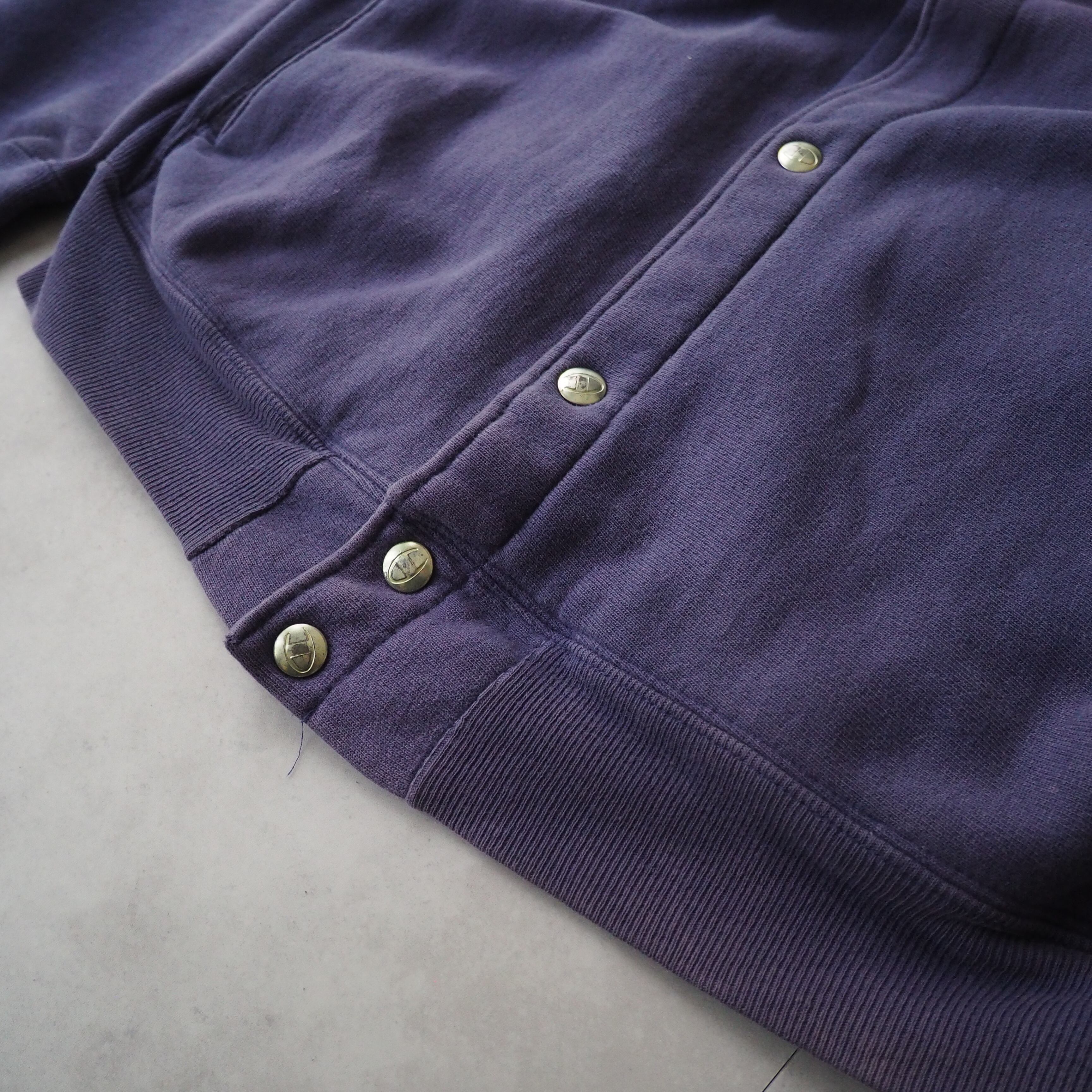 90s “reverse weave” purple faded snap button sweat cardigan made