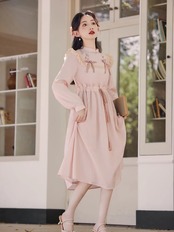 【0144】Pink Ribbon Girly Long Sleeve Dress