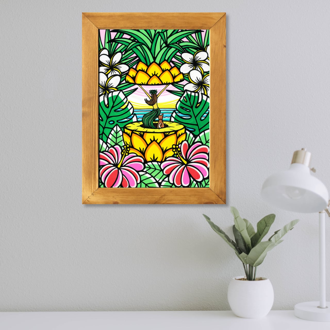 Wood Panel A3 Size（Pineapple Hula）with Frame | TAMO ART GALLERY