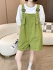 韓国ファッション サロペット サマー かわいい レディース オーバーオール ファッション 純色 ワイド 半ズボン 春服