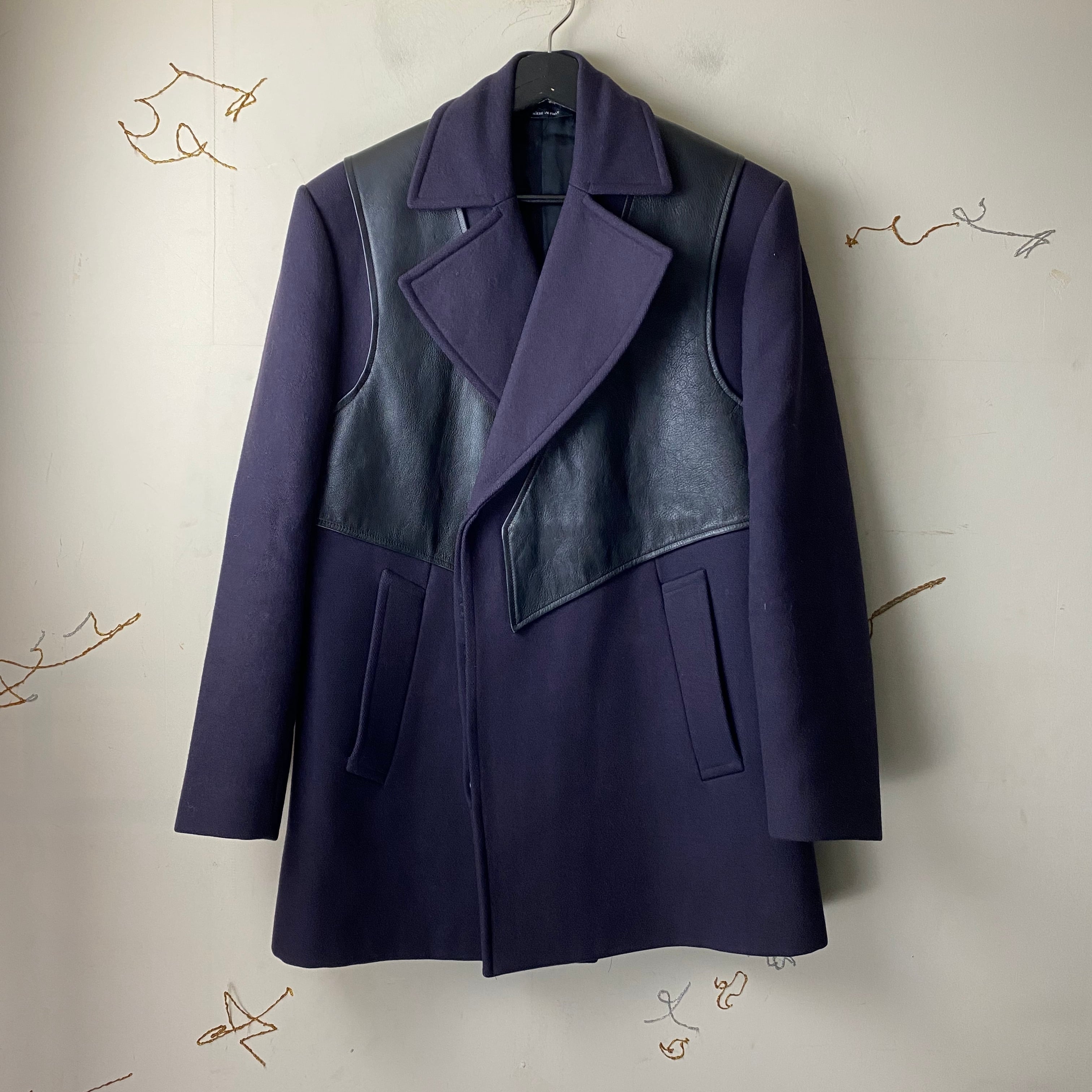 GIVENCHY by riccardo tisci leather switching wool coat | NOIR ONLINE