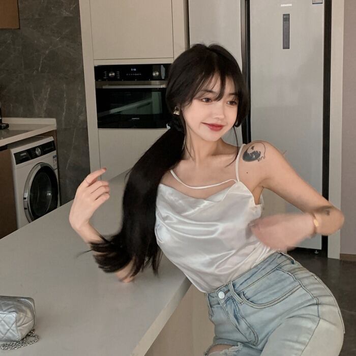 サテンノースリーブサマートップス 夏物 ドラファッションホール4101812293