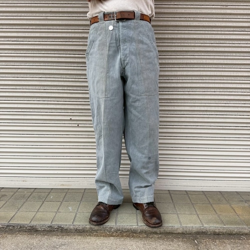希少個体 50s Swiss Army Denim Work Trousers スイス軍 実物 デニムパンツ 前期型 メタルボタン ヴィンテージ ミリタリー 92cm