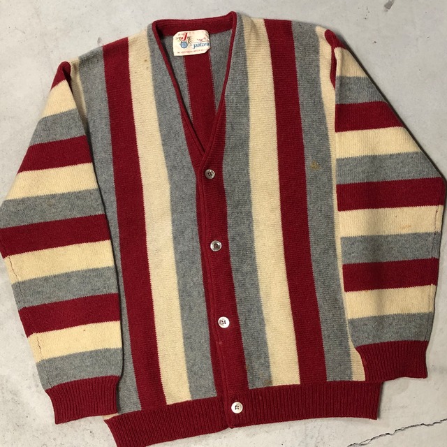 1970s JANTZEN RED/GRAY WOOL STRIPE CARDIGAN
