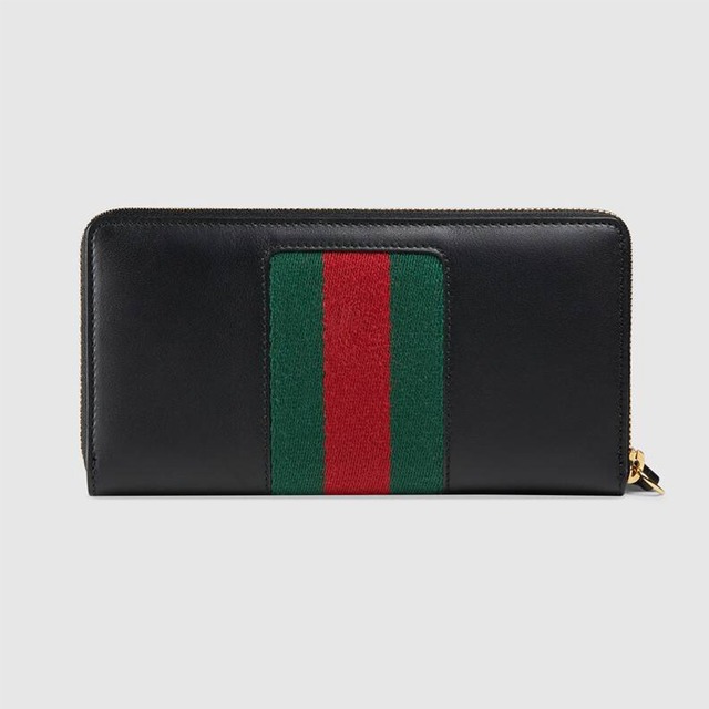 GUCCI グッチ ラウンドファスナー 長財布 ロゴ入り レザー ユニセックス ブラック lewis0137