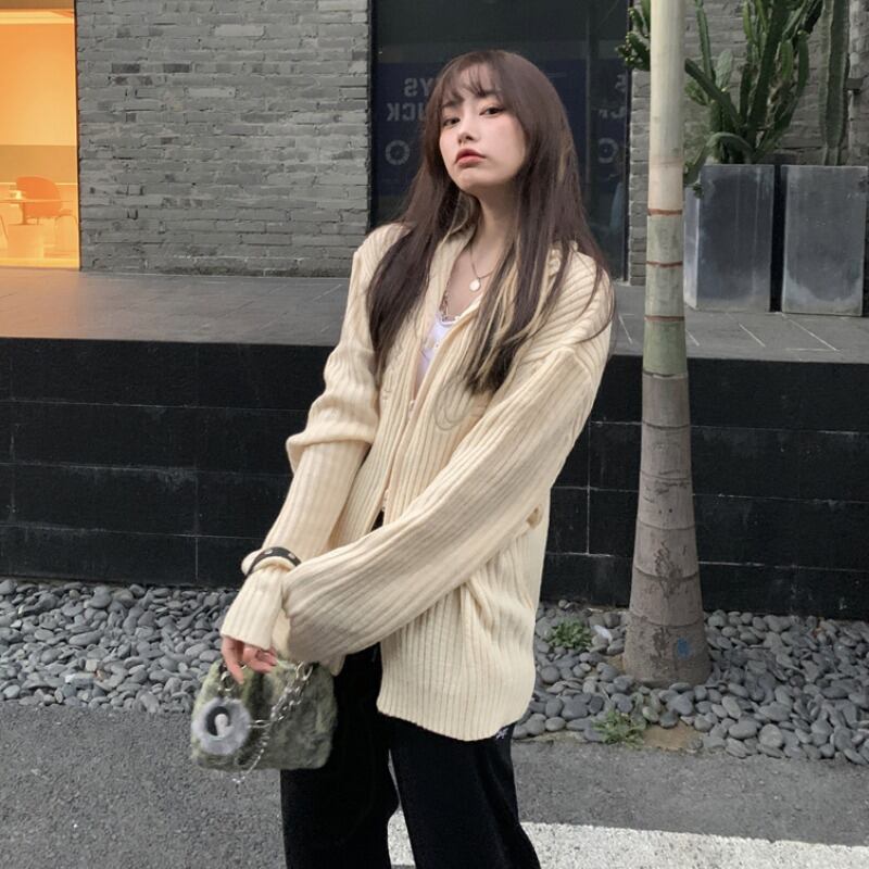 スプリング刺繍ニットセーター ジッパーカーディガンジャケット ルーズトップス 春物 試着室83461297064