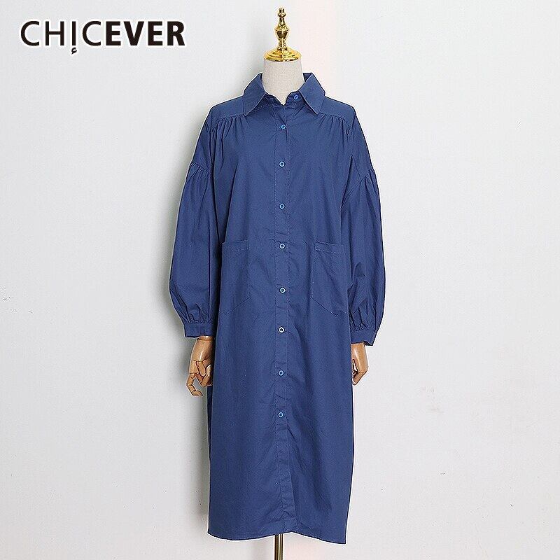 CHICEVERレディースドレスラペルランタン長袖ルーズシャーリングオーバーサイズドレス2021秋の潮 ロング オータム 秋物 6base546029589210