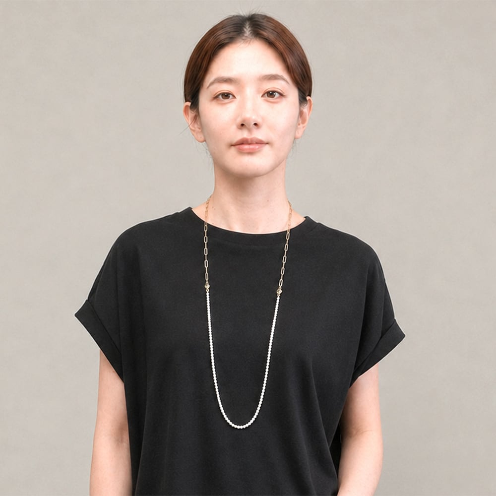 2WAY マザーオブパール × レクタングルチェーン ネックレス / 90cm セパレートで楽しめる天然シェルロングネックレス / pe-139