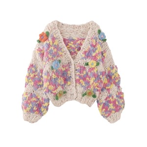 floral hand-knitted style cardigan (2color)<t10830>
