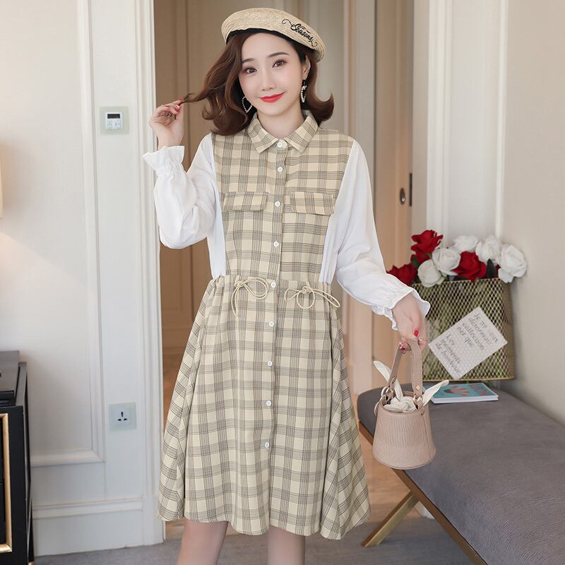 【新作】【送料無料】 3003＃マタニティ服春秋コットン長袖ルーズスタイリッシュストライプドレス妊婦妊婦服 ロング スプリング 春物 オータム 秋物 AL expec355064312537