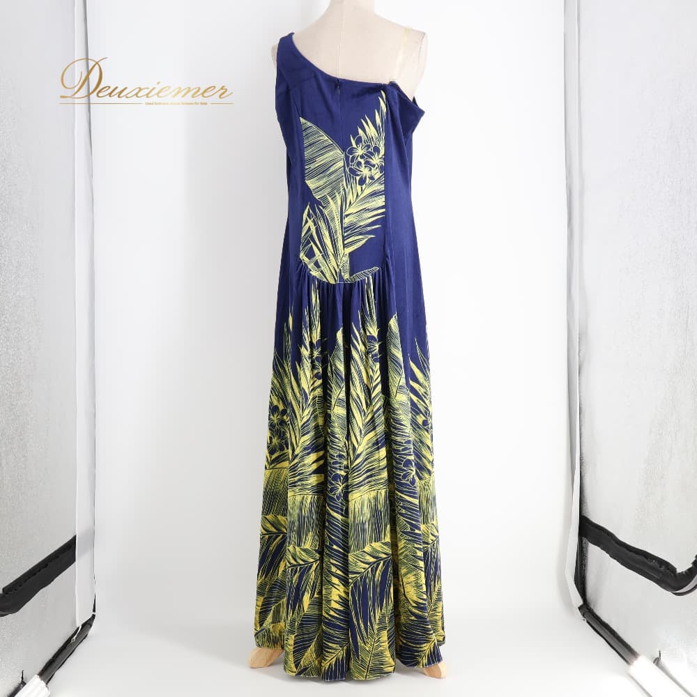 フラダンス 衣装 ALOHA STANDARDS アロハスタンダード ワンピース ドレス ネイビー系 ブルー系 プルメリア柄 花柄 紺 青 黄 袖なし 日本製 光沢 ベロア 高級感 かわいい フラ ダンス ダンス衣装 イベント ステージ 大きめ イエロー系 B046-2512019013868 フラダンス 衣装 ALOHA STANDARDS アロハスタンダード ワンピース