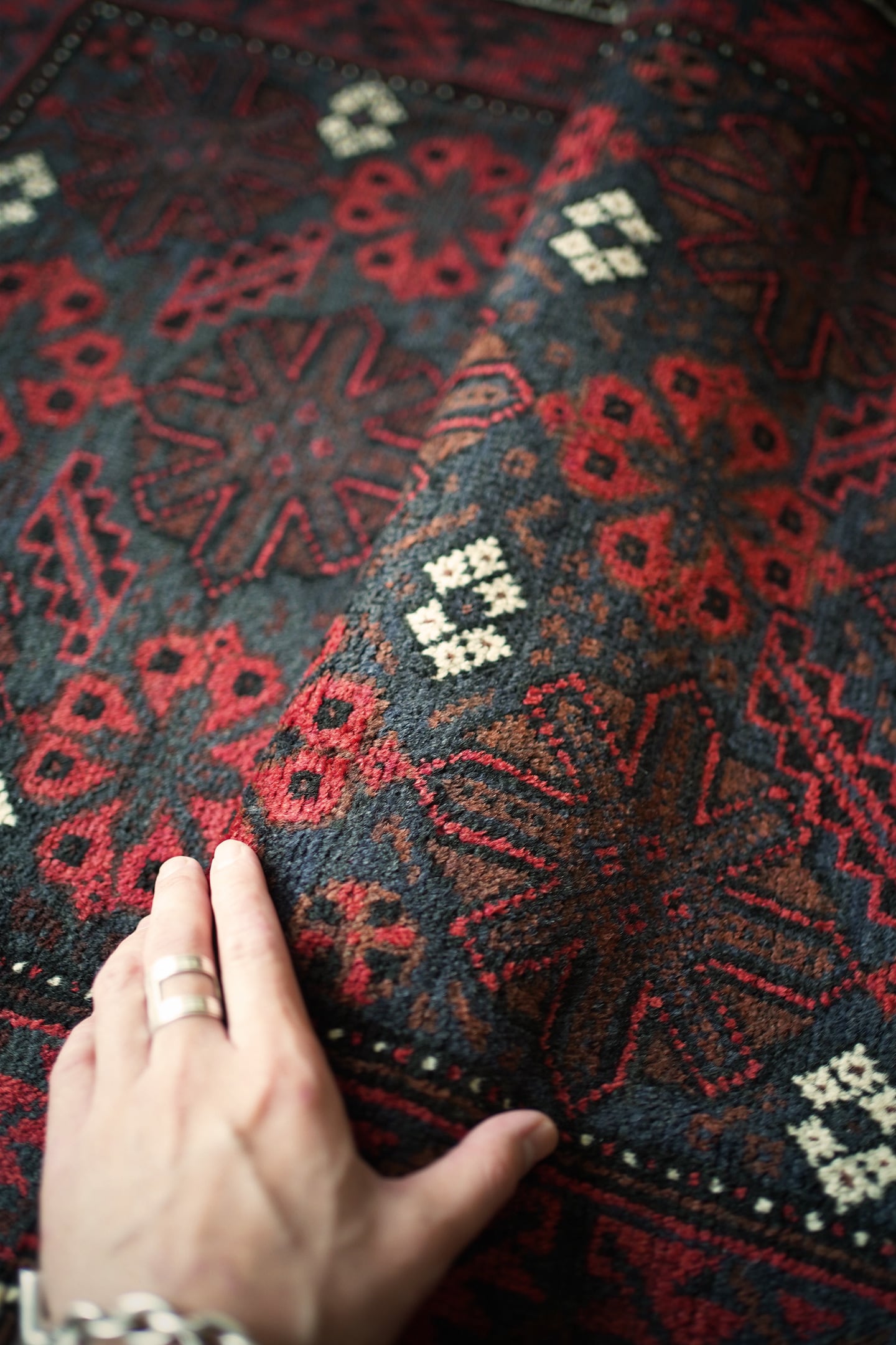 857】Semi Antique Baluch Mina khani rug 1980's