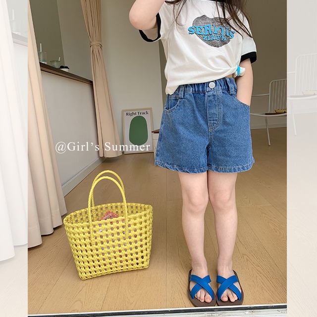 【KID】女の子シンプルカジュアルデニムハーフパンツ - 4