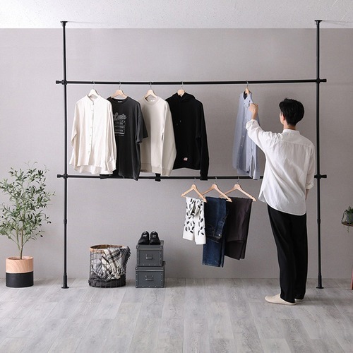 つっぱりハンガーラック　2段　幅250cm