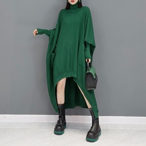 TURTLE NECK BAT SLEEVES SOLID KNIT DRESS 2colors M-4106