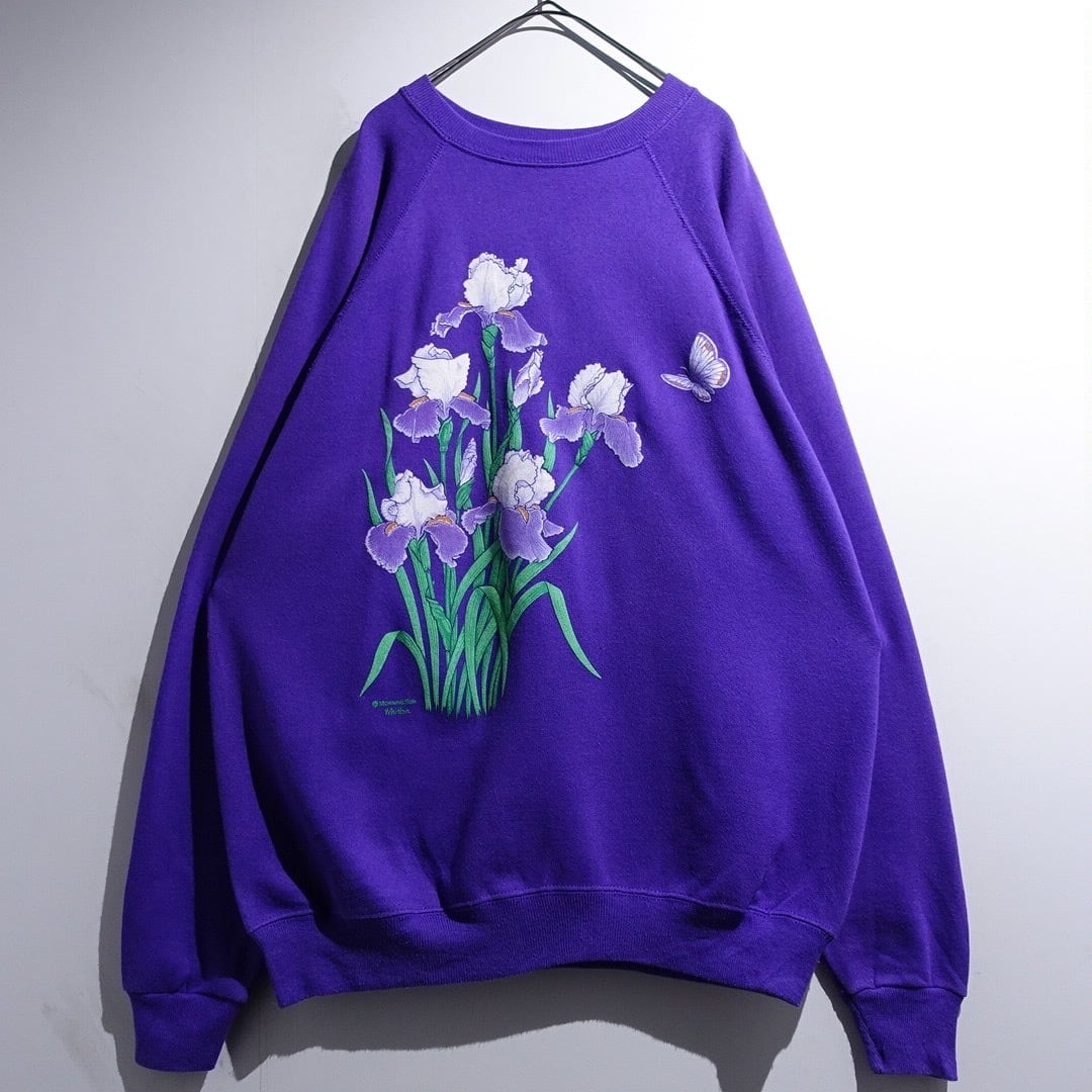 90s "Hanes" Purple Iris Flower Print Sweat
