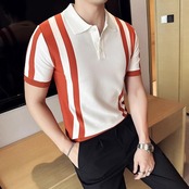 block striped knit polo shirt 00269